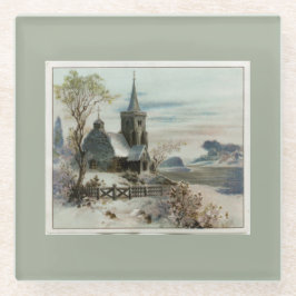 国ビクトリアン教会のクリスマス ガラスコースター