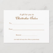 国ファッション小売ブティック、ギフト券 (裏面)