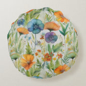 国フランスのの装飾の水の色のワイルドフラワー ラウンドクッション (裏面)