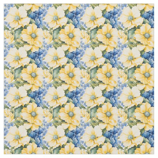 国フランスのの黄色と青の花 ファブリック (クローズアップ)