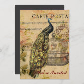 国フランスのアールヌーボーヴィンテージ孔雀 招待状 (正面/裏面)