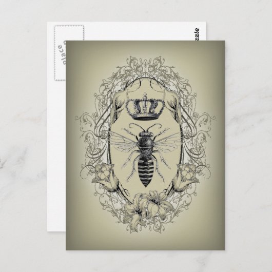 国フランスのシックなビクトリアン王冠クイーンビー ポストカード (正面/裏面)