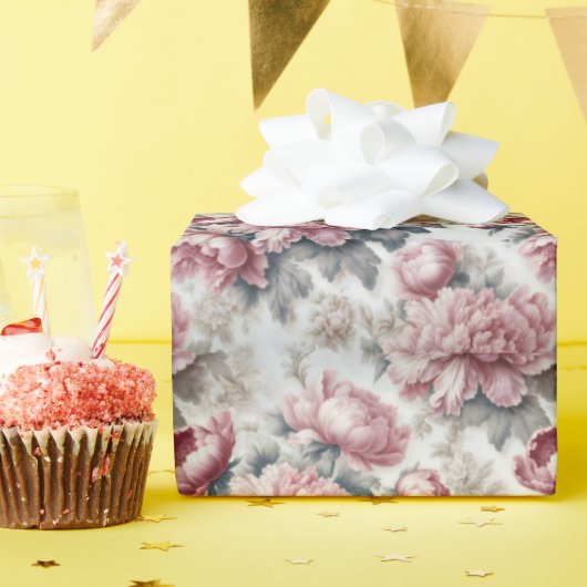 国フランスのピンク牡丹 ラッピングペーパー (誕生日パーティー)