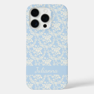 国フランスのライトブルーフローラパーソナライズされた iPhone 16 PROケース