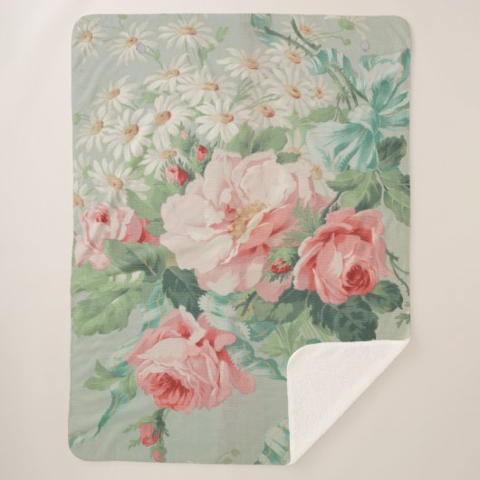 国フランスのヴィンテージアンティークキャベツバラ シェルパブランケット (正面)