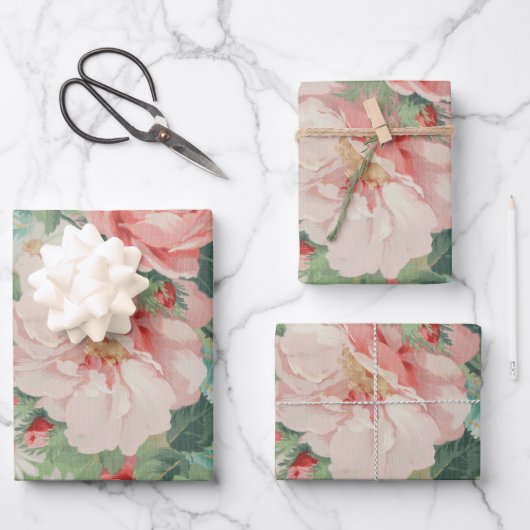 国フランスのヴィンテージアンティークキャベツバラ ラッピングペーパーシート (正面)