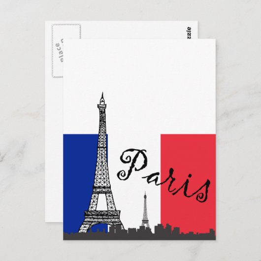 国フランスの旗とエッフェル塔 ポストカード (正面/裏面)