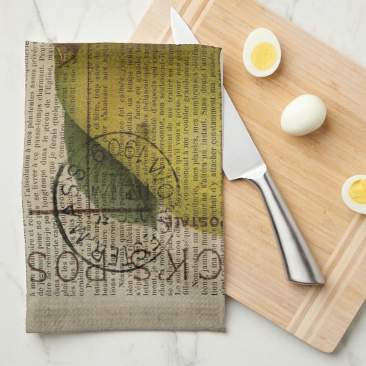 国フランスの植物性イラストレーションヴィンテージ梨 キッチンタオル (四つ折り)