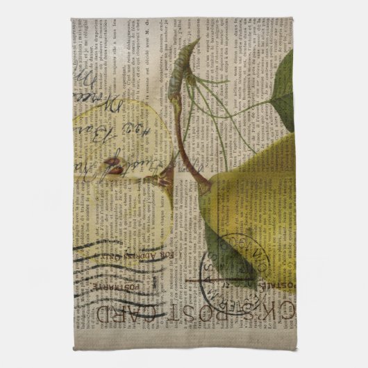 国フランスの植物性イラストレーションヴィンテージ梨 キッチンタオル (縦)