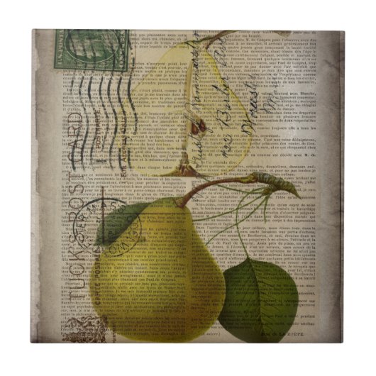 国フランスの植物性イラストレーションヴィンテージ梨 タイル (正面)