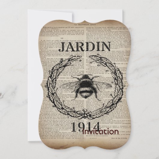 国フランスの植物性ヴィンテージクイーンビー 招待状 (正面)