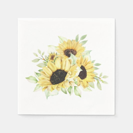 国フローラ夏季水彩イエローサンフラワー スタンダードカクテルナプキン (正面)