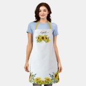 国フローラ水彩黄色ひまわりエプロン エプロン (着用した状態)