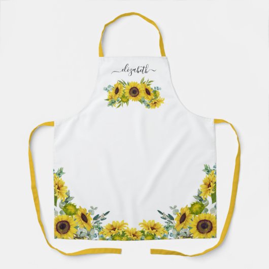 国フローラ水彩黄色ひまわりエプロン エプロン (正面)