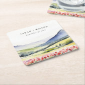 国ミニマルの春フローラの結婚横の場所 スクエアペーパーコースター (アングル)