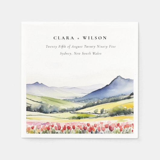 国ミニマルの春フローラの結婚横の場所 スタンダードカクテルナプキン (正面)