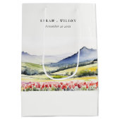 国ミニマルの春フローラの結婚横の場所 ミディアムペーパーバッグ (裏面)