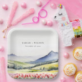 国ミニマル春フローラの結婚風景 ペーパープレート (パーティー)