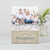 国メリーのクリスマス素朴Burlapフォトカード シーズンカード (スタンド正面)