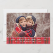 国モダンのクリスマスの格子赤い緑の写真 シーズンカード (正面)