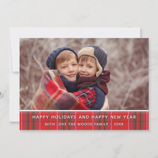 国モダンのクリスマスの格子赤い緑の写真 シーズンカード (正面)