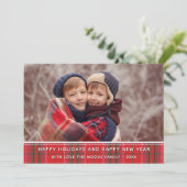 国モダンのクリスマスの格子赤い緑の写真 シーズンカード (スタンド正面)