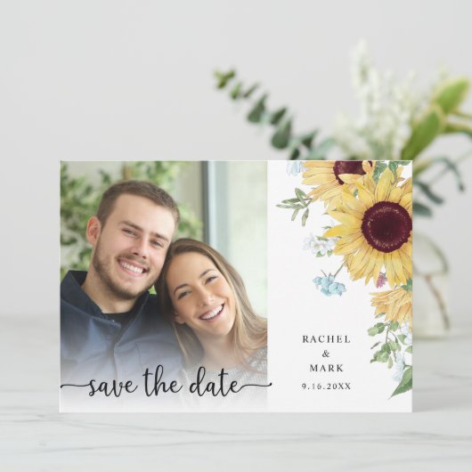 国モダンのヒマワリフローラ結婚ズ セーブザデート (スタンド正面)