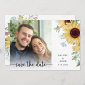 国モダンのヒマワリフローラ結婚ズ セーブザデート (正面/裏面)