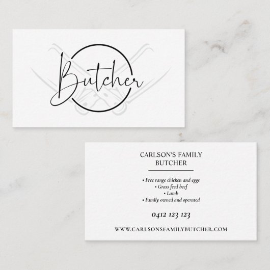 国モダンはっきりした黒と白のブッチャーロゴ 名刺 (正面/裏面)