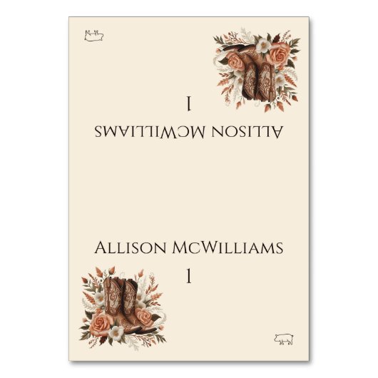 国モダンエレガント西部 – 花 – 豚肉アイコン テーブルナンバー (正面)