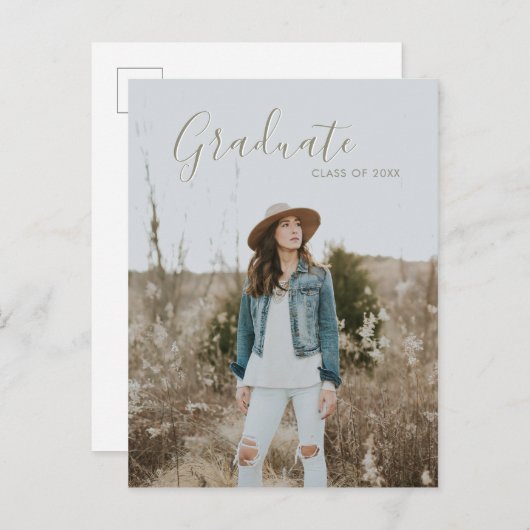 国モダンシック編集可能な写真卒業 案内ポストカード (正面/裏面)
