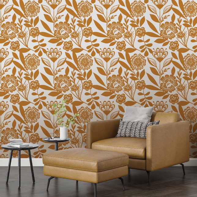 国モダンスタイル黄はっきりした花柄 壁紙 (Modern Country Style Bold Yellow Floral Pattern Wallpaper)