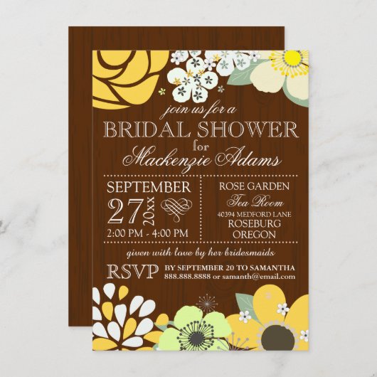 国モダンヒマワリブライダルウェディングシャワー 招待状 (正面/裏面)