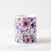 国モダンピンク紫フローラ水色 コーヒーマグカップ (中央)