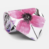 国モダンピンク紫フローラ水色 ネクタイ (ロール)