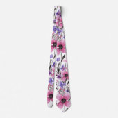 国モダンピンク紫フローラ水色 ネクタイ (裏面)