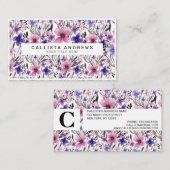 国モダンピンク紫フローラ水色 名刺 (正面/裏面)