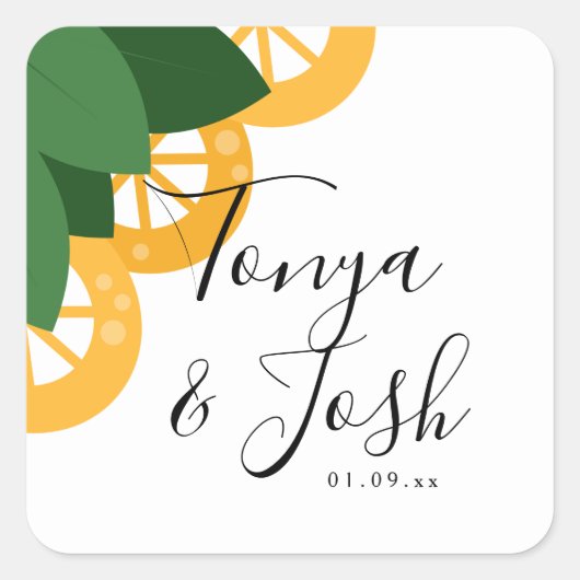 国モダンレモン結婚スライス スクエアシール (正面)
