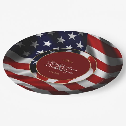 国モダン国エレガント旗金ゴールド結婚 ペーパープレート (アングル)