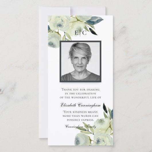 国モダン水素朴色フローラメモリアル サンキューカード (正面)