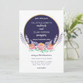 国モダン海軍ピンク薄紫ワイルドフラワー結婚ズ 招待状 (スタンド正面)