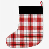 国モダン赤素朴白フランネルプレイド ラージクリスマスストッキング (裏面)