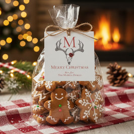 国モノグラムのクリスマストナカイスカルとバラ フェイバータグ