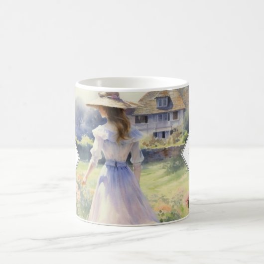 国モノグラムのコテージヴィンテージ水色 コーヒーマグカップ (中央)