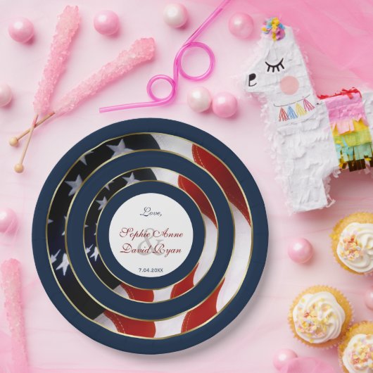 国ユニーク国エレガント旗金ゴールド結婚 ペーパープレート (パーティー)