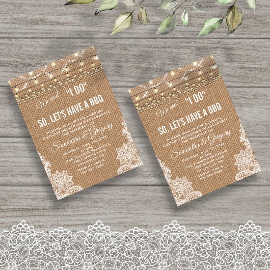 国レース素朴ストリングライトI do BBQ招待状 招待状