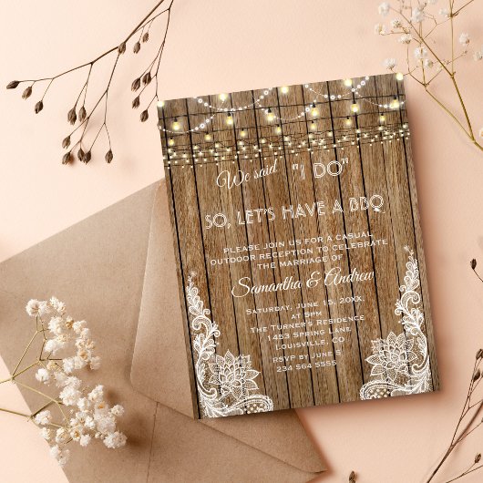 国レース素朴ストリングライトI do BBQ招待状 招待状