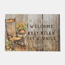 国ロッキングチェア花ポット歓迎 ドアマット