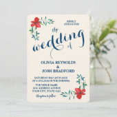 国ヴィンテージフローラ水色ネイビーレッド結婚ズ 招待状 (スタンド正面)