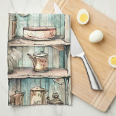 国ヴィンテージ手書きアートワーク素朴 キッチンタオル (四つ折り)